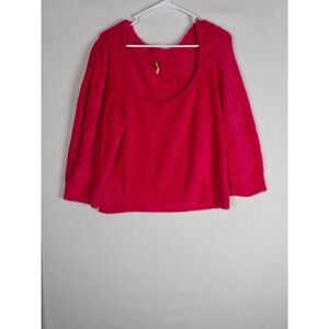 Free People Sweater Womens XL Red Knit Nylon Blend Soft Fluffy Long‎ Sleeve